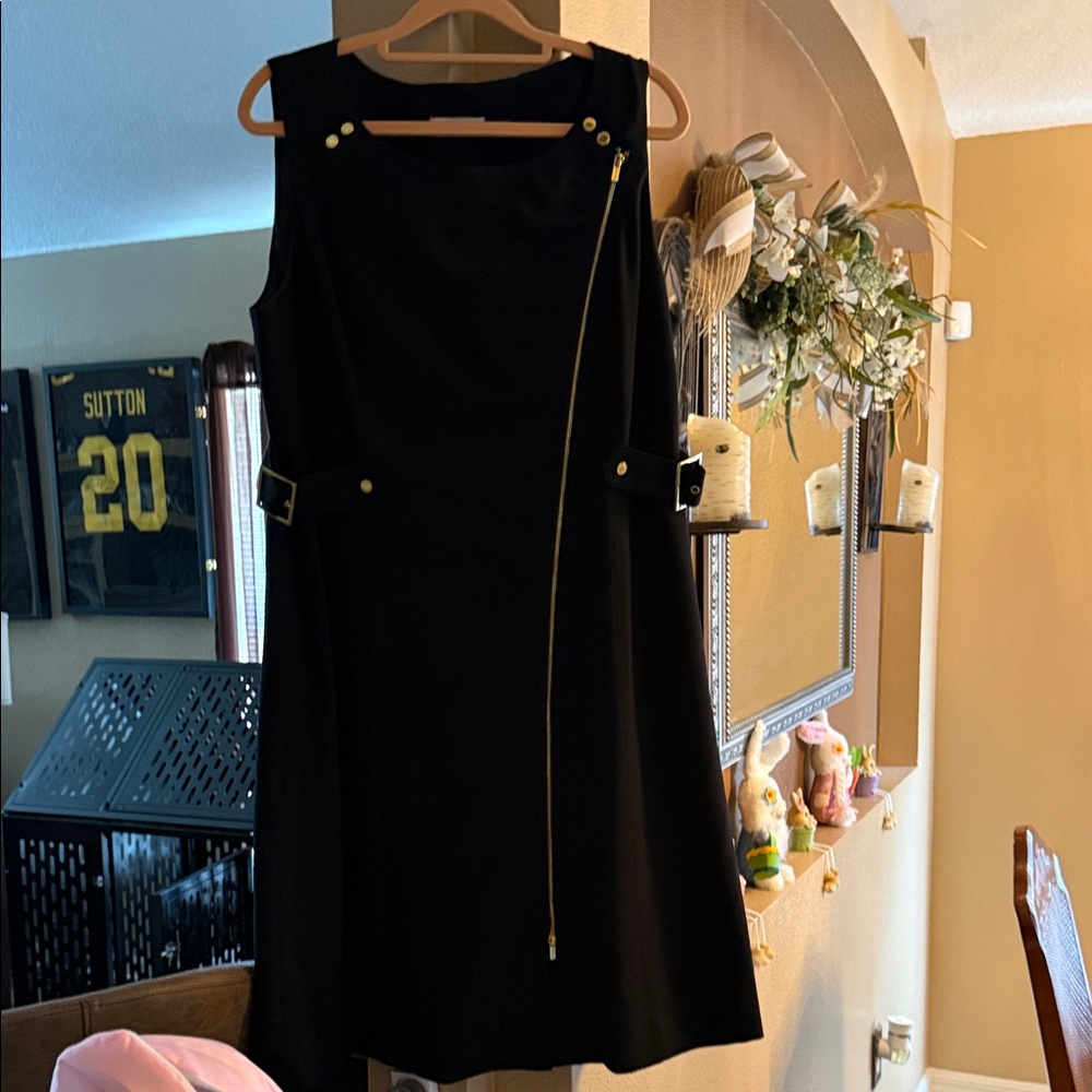 Calvin Klein Black Sleeveless Shift Dress with Gold Zipper